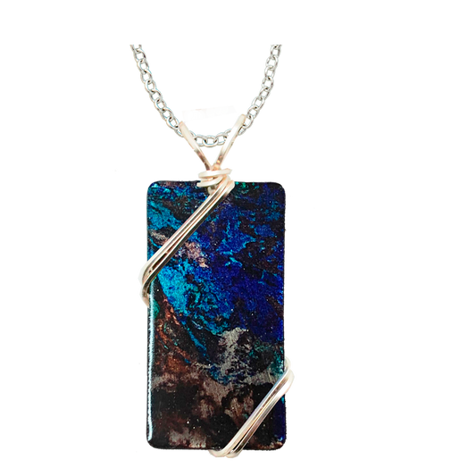 Azurite Necklace, 1.5" pendant with silver-plated wiring, Item# 4716X