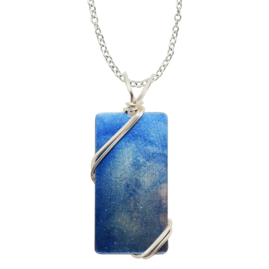 Blue Water Color Necklace, 1.5" pendant with silver-plated wiring, Item# 4717X