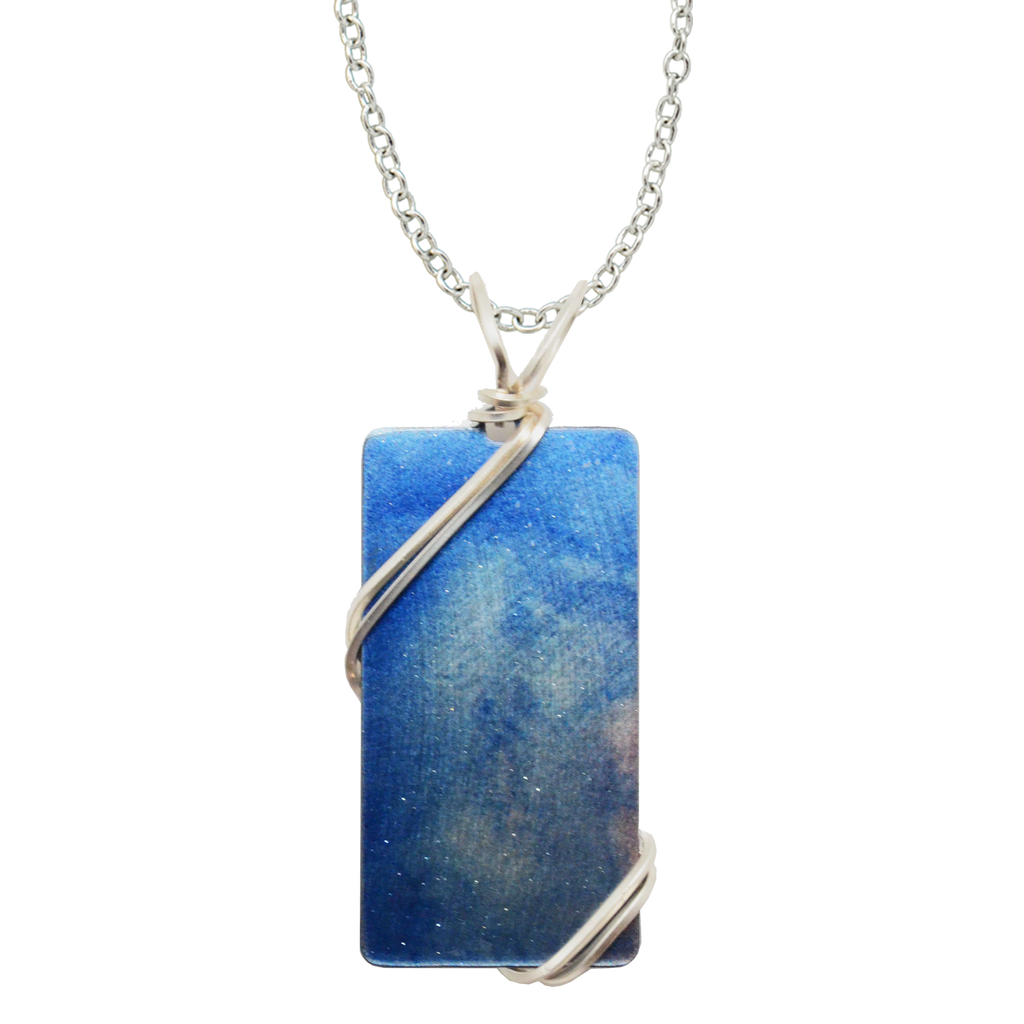 Blue Water Color Necklace, 1.5" pendant with silver-plated wiring, Item# 4717X