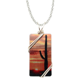 Cactus Sunset Necklace, 1.5" pendant with silver-plated wiring, Item# 4718X