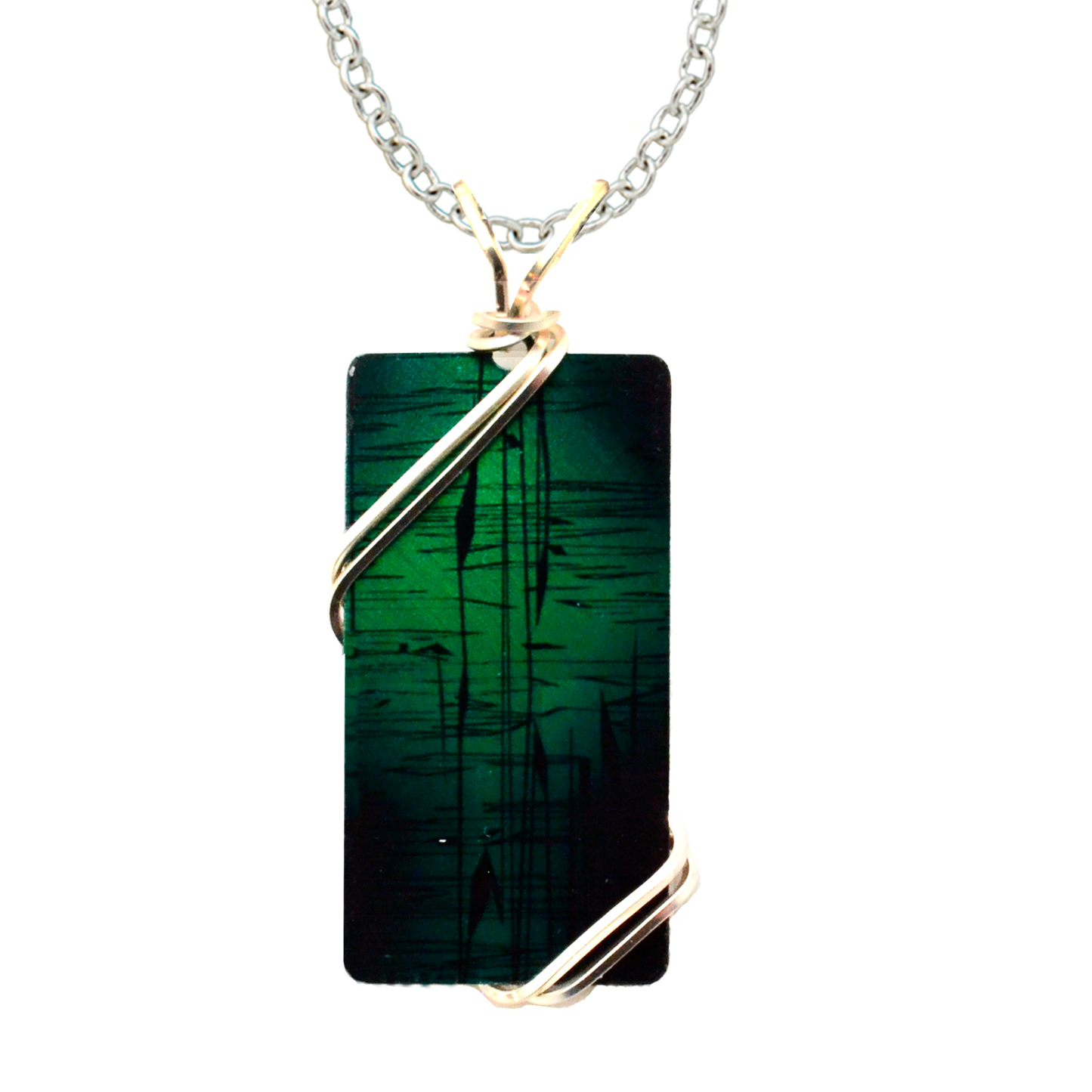 Cattails Necklace, 1.5" pendant with silver-plated wiring, Item# 4729X