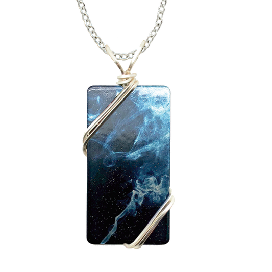 Blue Smoke Necklace, 1.5" pendant with silver-plated wiring, Item# 4733X