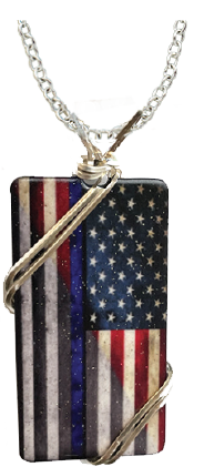 US Flag Blue Line Police wired necklace #4799X