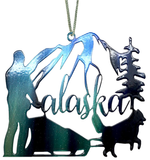 Alaska Aurora Dog Sled Scene, 4 inch ornament, Item# 8154AK