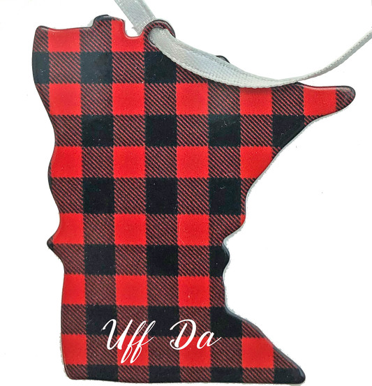 MN Lumberjack plaid Uff da 3 1/2 inch ornament