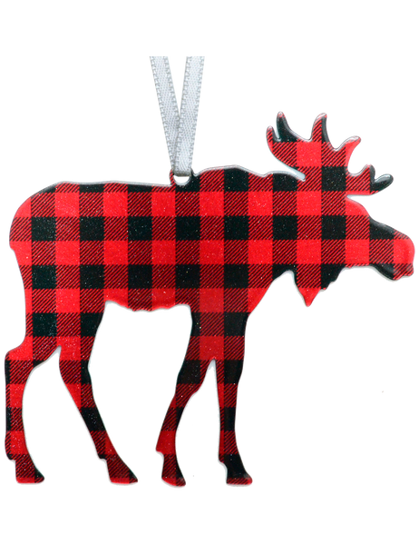 Lumberjack Plaid Christmas Moose 4 inch ornament