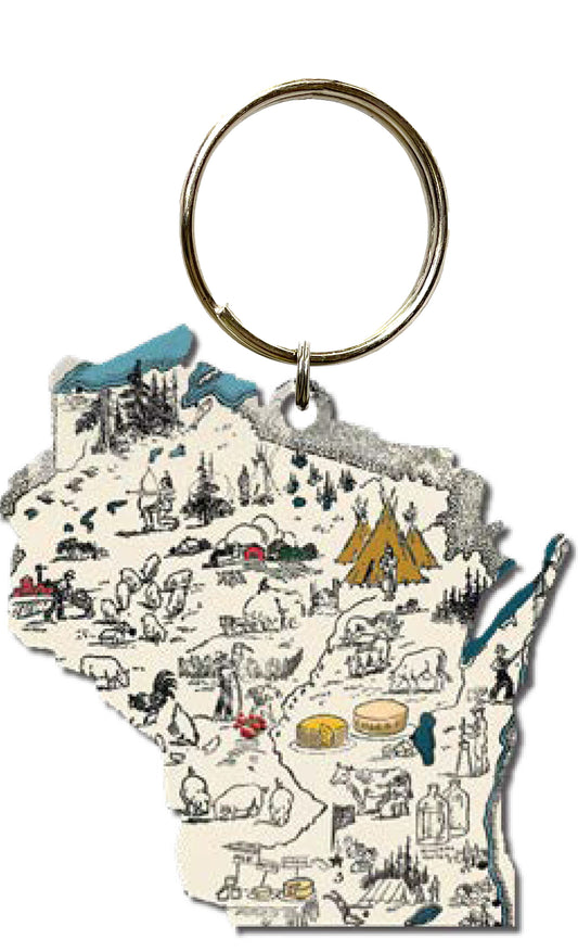 WI, Vintage Map, Key Chain #8548