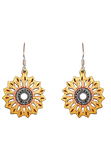 Mandala Sunflower, Wood Earrings, Filled Sterling Silver Earwires, Made in the U.S.A.