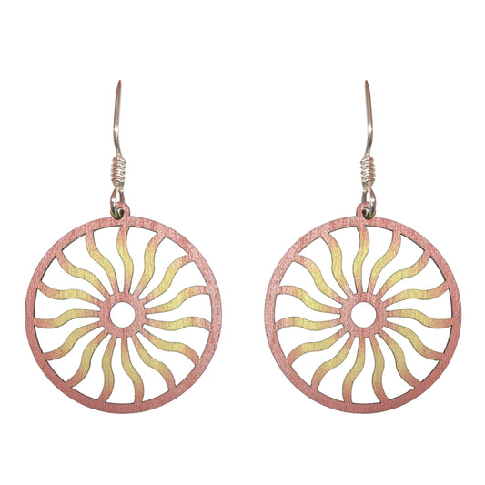 Mandala Solstice Wood Earrings, Sterling Silver Earwires, Made in the U.S.A.
