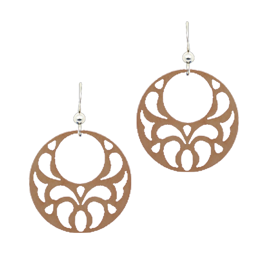 Circle Paisley Wood Earrings, Sterling Silver Earwires, Sustainably Sourced Wood