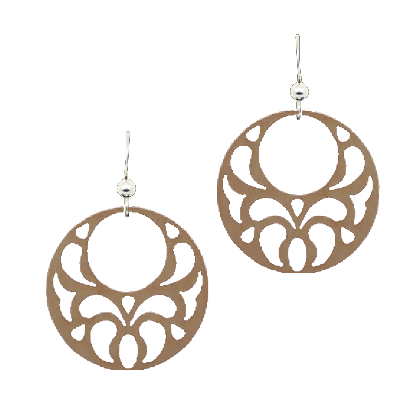 Circle Paisley Wood Earrings, Sterling Silver Earwires, Sustainably Sourced Wood