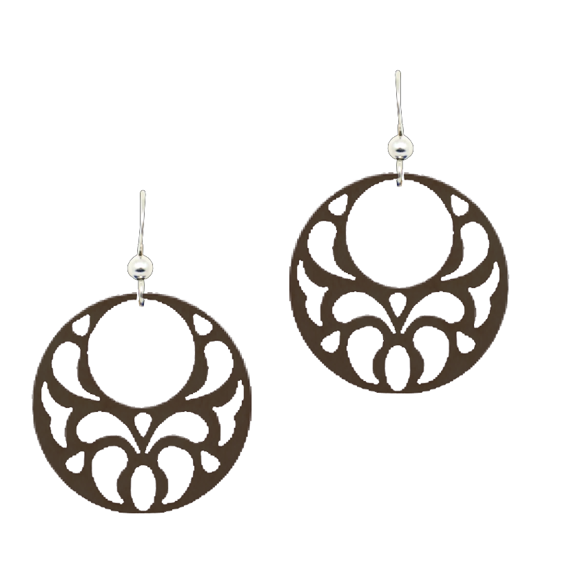 Circle Paisley Wood Earrings, Sterling Silver Earwires, Sustainably Sourced Wood