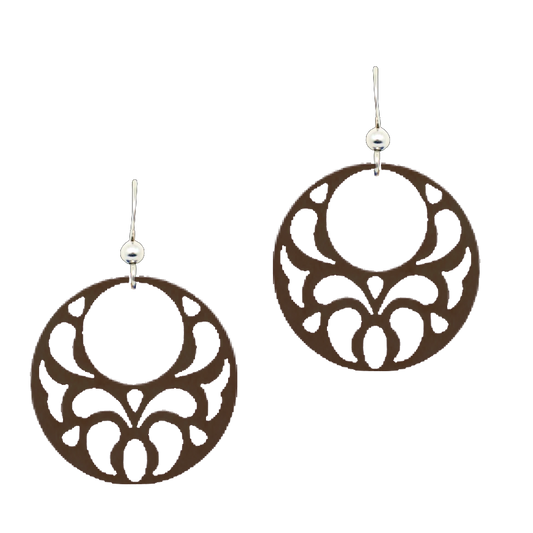 Circle Paisley Wood Earrings, Sterling Silver Earwires, Sustainably Sourced Wood