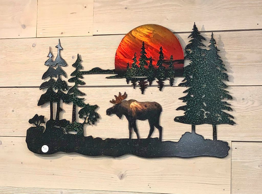 Moose Sunset metal wall art by d'ears, 22 inch, made in the USA, 18 gauge steel