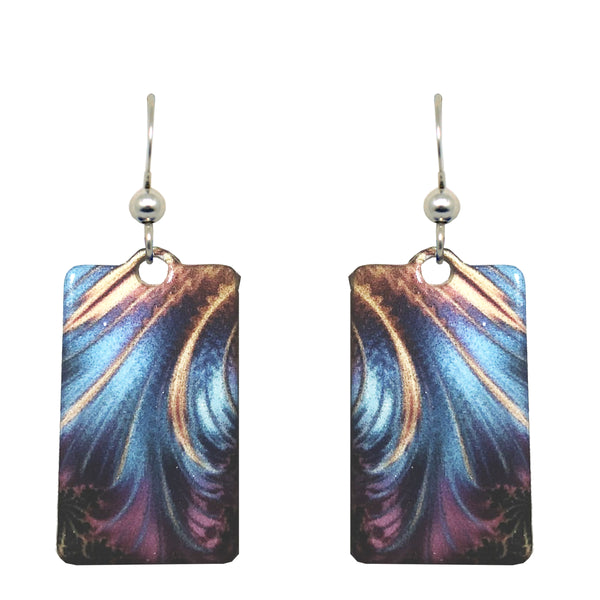 Blue & Gold Swirl, rectangle earrings, #2527