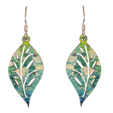 Mandala Green Leaf Earrings, Wood, Sterling Silver Earwires, Made in the U.S.A.