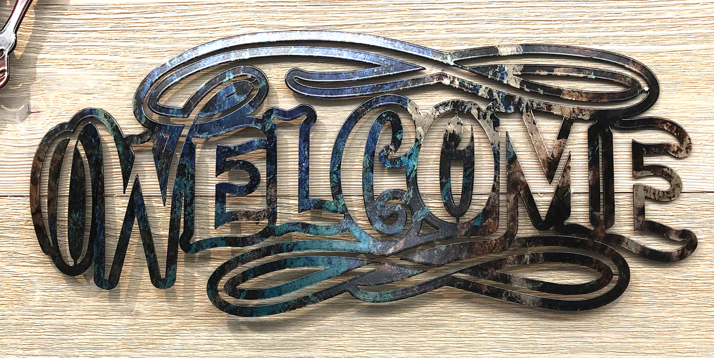Welcome, wall art by d'ears, made in the USA, 18 gauge steel